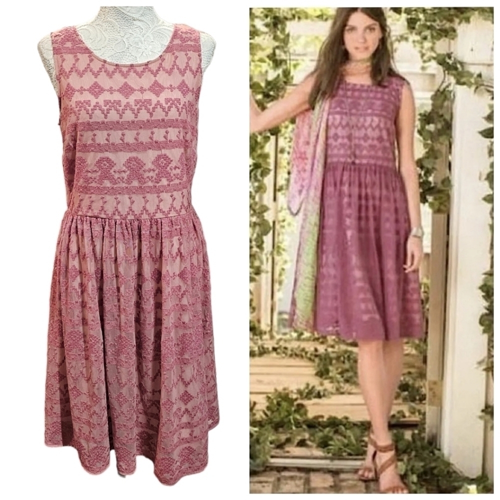 Sundance In A Heartbeat Pink Lace Overlay Sleeveless Knee Length Dress Size 6